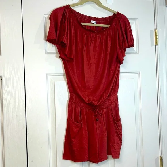 NWT Venus Lascana romper shorts swimsuit cover up off the shoulder light red 8 - Picture 1 of 9